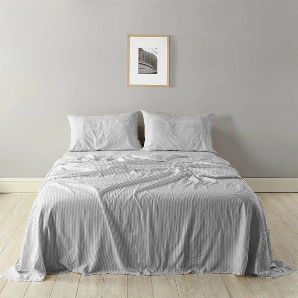 Royal Comfort Stripes Linen Blend Sheet Set Bedding Luxury Breathable Ultra Soft Grey Queen Deals499