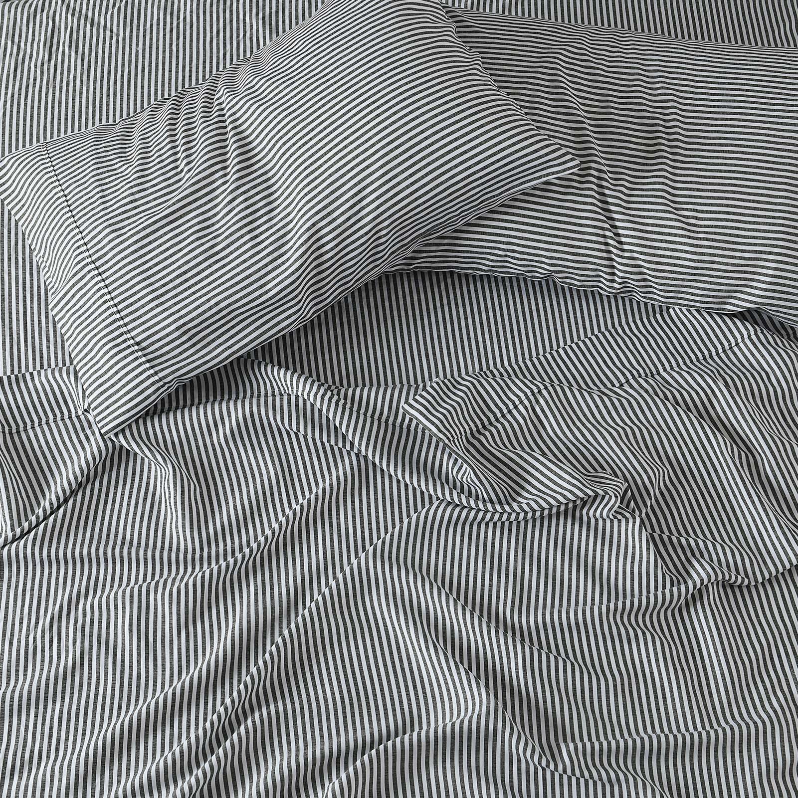 Royal Comfort Stripes Linen Blend Sheet Set Bedding Luxury Breathable Ultra Soft - King - Charcoal from Deals499 at Deals499