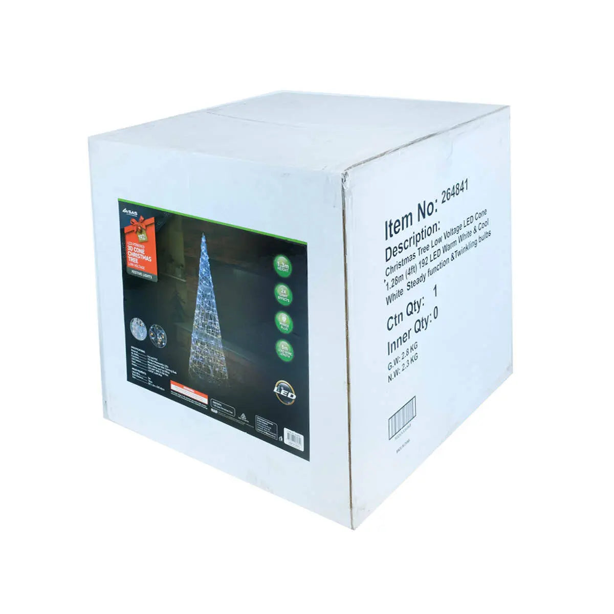 SAS Electrical 1.3m 3D LED Decorative Metal Cone Christmas Tree 192 Lights Deals499