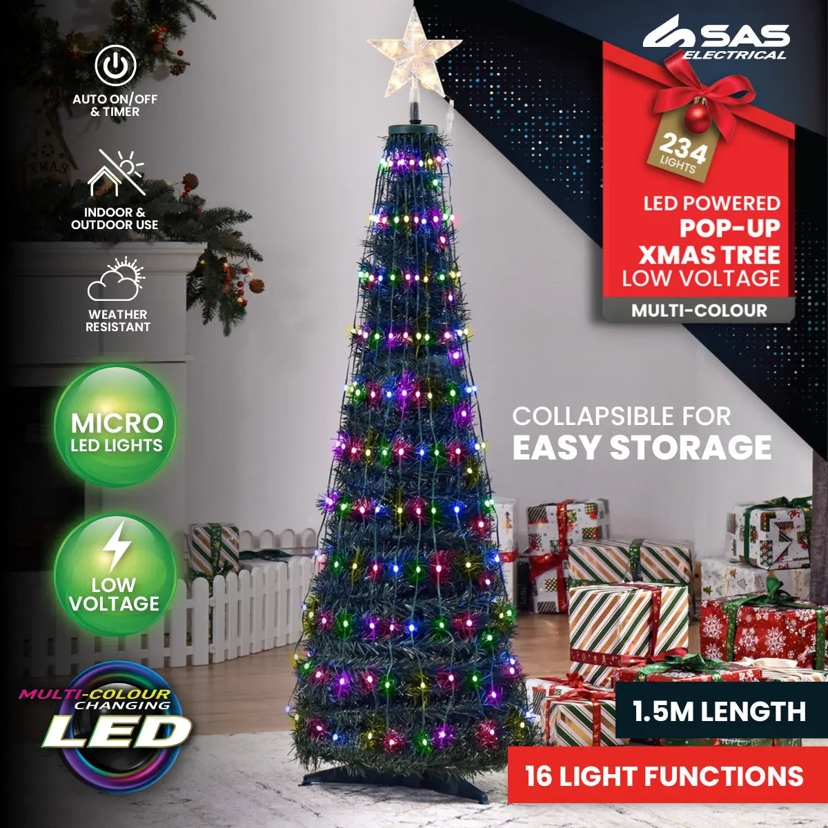 SAS Electrical 1.5m Christmas Tree & Star Pop-Up Design Remote Controlled Deals499