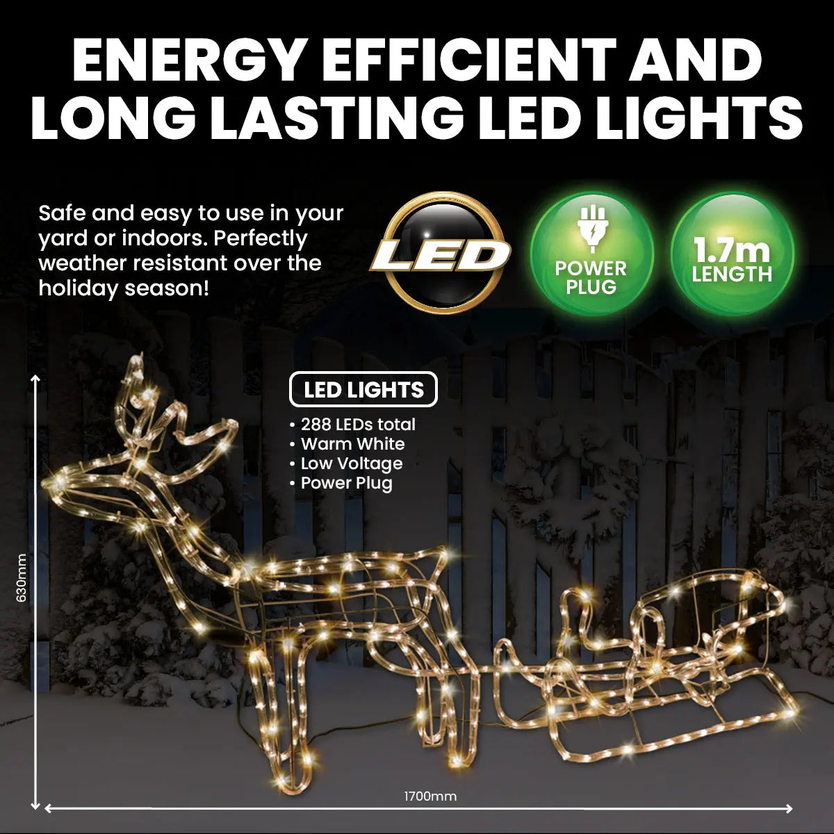 SAS Electrical 1.7m 3D Reindeer & Sleigh Display Warm White Rope Lights Deals499