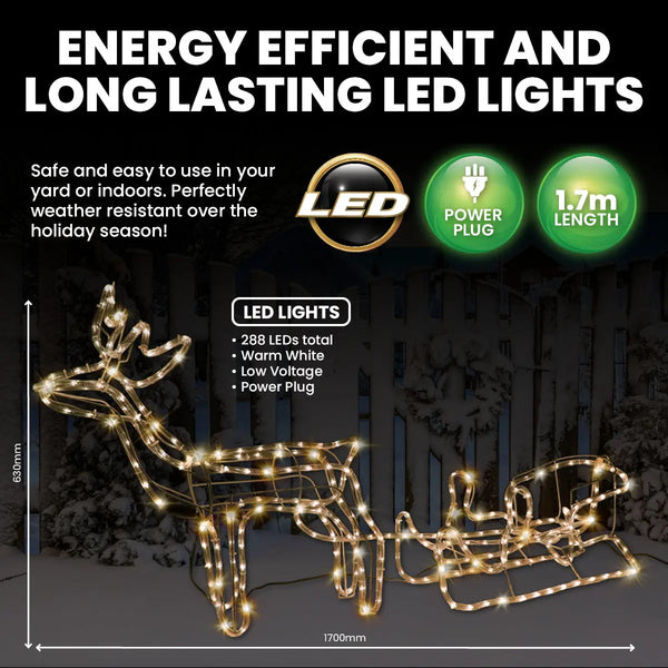 SAS Electrical 1.7m 3D Reindeer & Sleigh Display Warm White Rope Lights Deals499