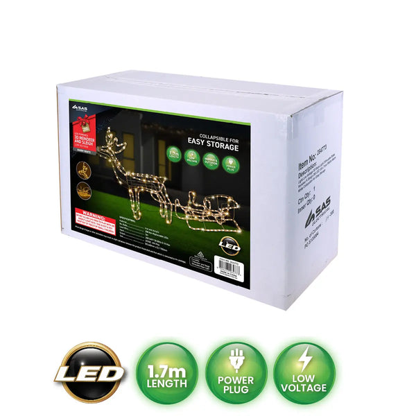 SAS Electrical 1.7m 3D Reindeer & Sleigh Display Warm White Rope Lights Deals499