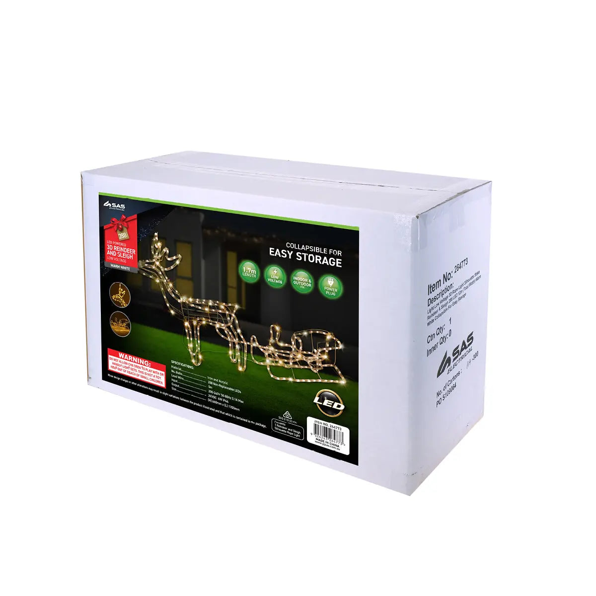 SAS Electrical 1.7m 3D Reindeer & Sleigh Display Warm White Rope Lights Deals499