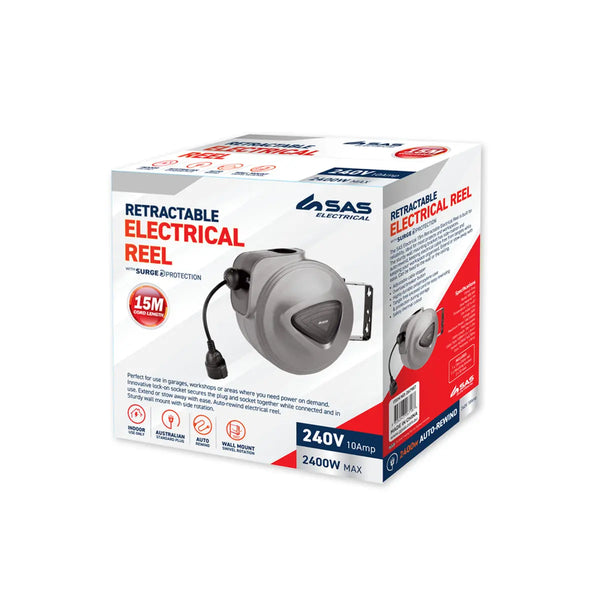 SAS Electrical 15m Retractable Electrical Cable Reel Swivel Mounting Bracket Deals499