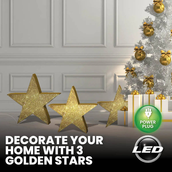 SAS Electrical 3PCE 3D Gold Stars Display Various Sizes Cool White Lighting Deals499