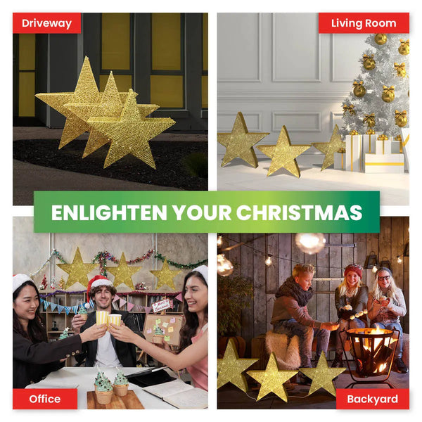 SAS Electrical 3PCE 3D Gold Stars Display Various Sizes Cool White Lighting Deals499