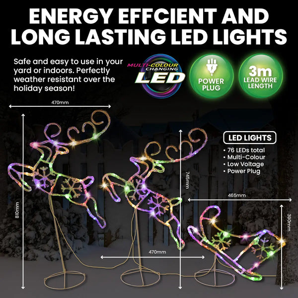 SAS Electrical 3m Reindeer & Sleigh Set Rope Light With Stands Multi-Colour Deals499