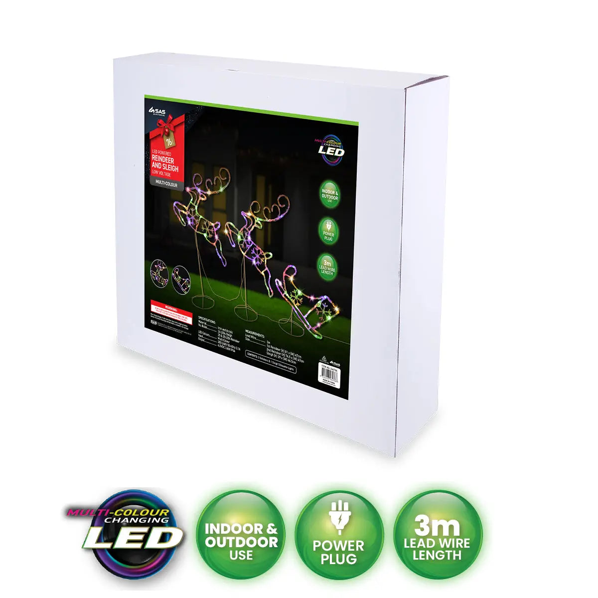 SAS Electrical 3m Reindeer & Sleigh Set Rope Light With Stands Multi-Colour Deals499