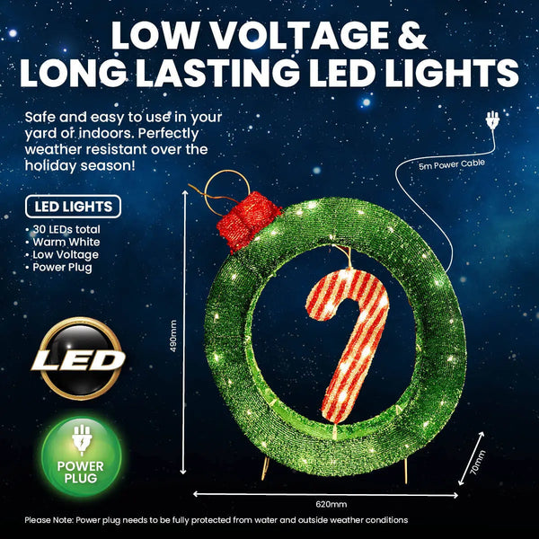 SAS Electrical 49 x 62cm 3D Bauble & Candy Cane Display Warm White Lighting Deals499