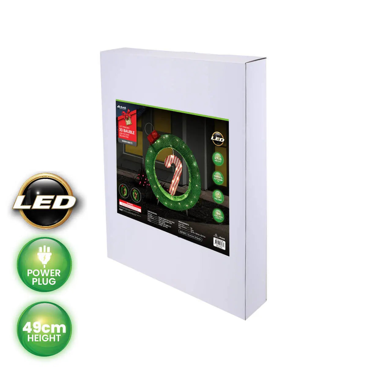 SAS Electrical 49 x 62cm 3D Bauble & Candy Cane Display Warm White Lighting Deals499
