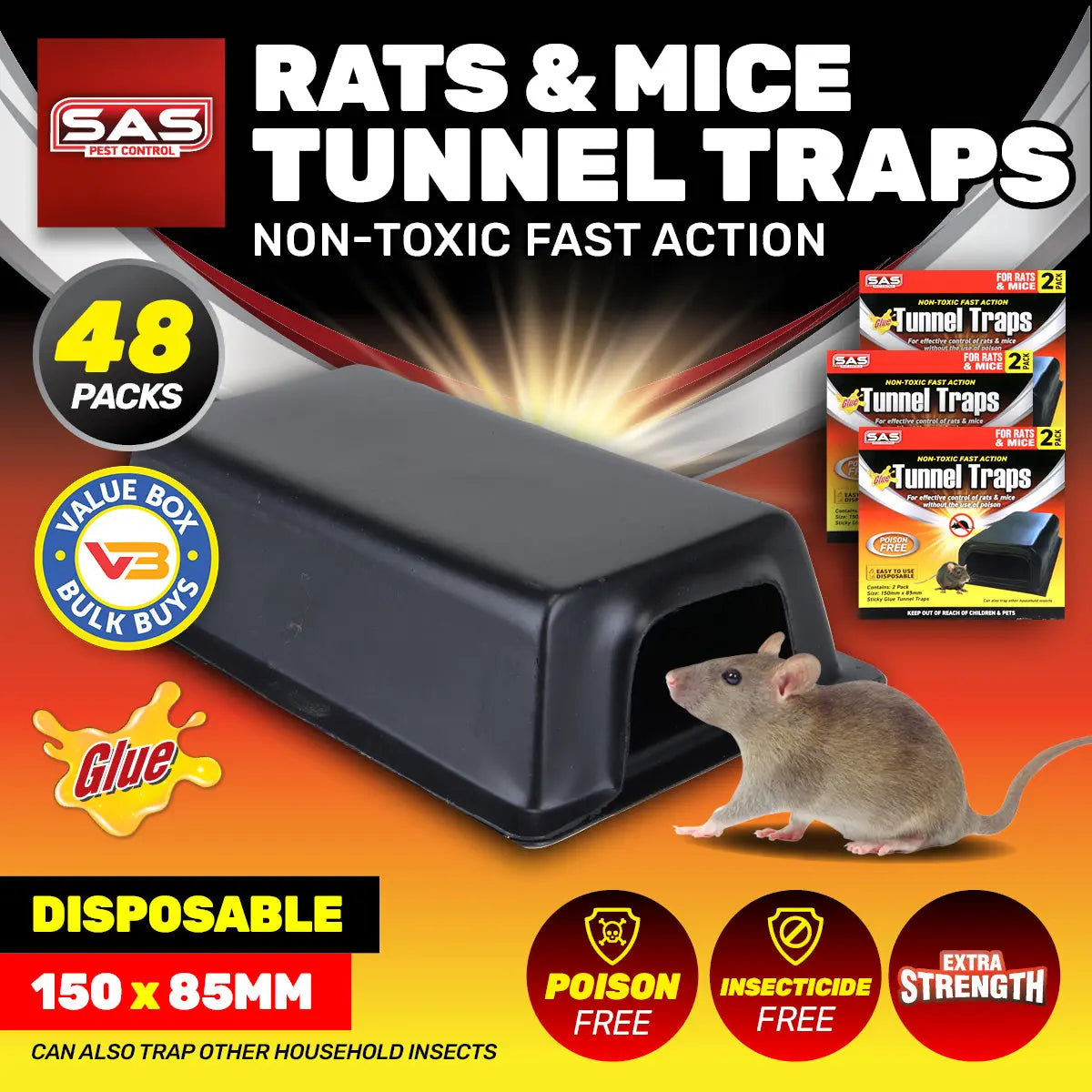 SAS Pest Control 48PCE Rat Mice Tunnel Traps Non-Toxic Effective 80 x 150mm Deals499