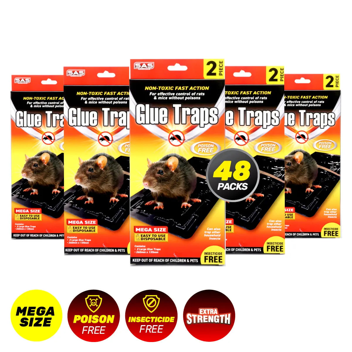 SAS Pest Control 48PCE Rat Mouse Control Extra Large & Strong  26 x 13.5cm Deals499