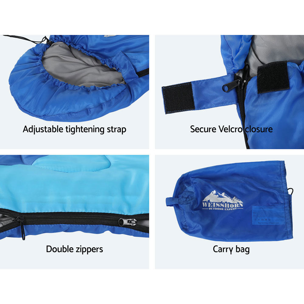 Weisshorn Sleeping Bag 136cm Kids Camping Hiking Winter Blue Deals499