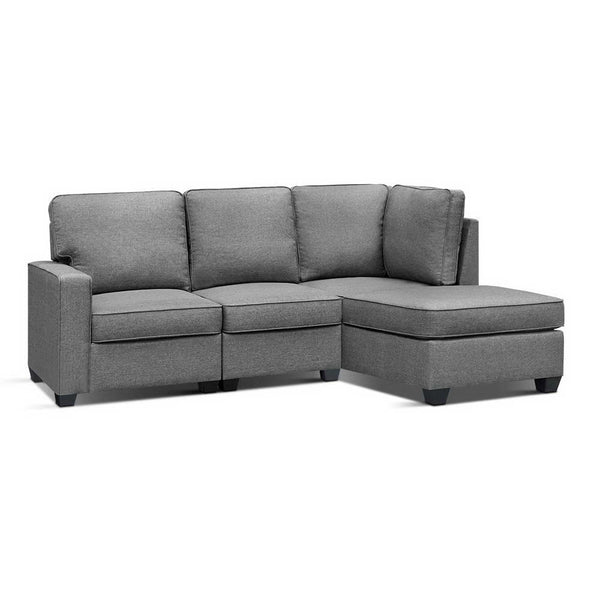 Artiss Sofa Lounge Set 4 Seater Modular Chaise Chair Suite Couch Fabric Grey Deals499