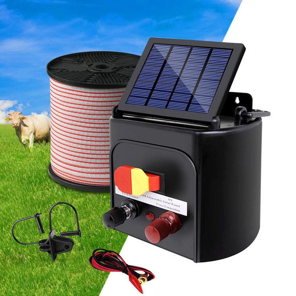 Giantz 3km Solar Electric Fence Energiser Charger with 400M Tape and 25pcs Insulators Deals499