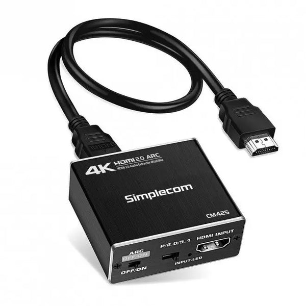SIMPLECOM CM425 HDMI 2.0 Audio Extractor Optical SPDIF + 3.5mm Stereo with ARC 4K@60Hz SIMPLECOM