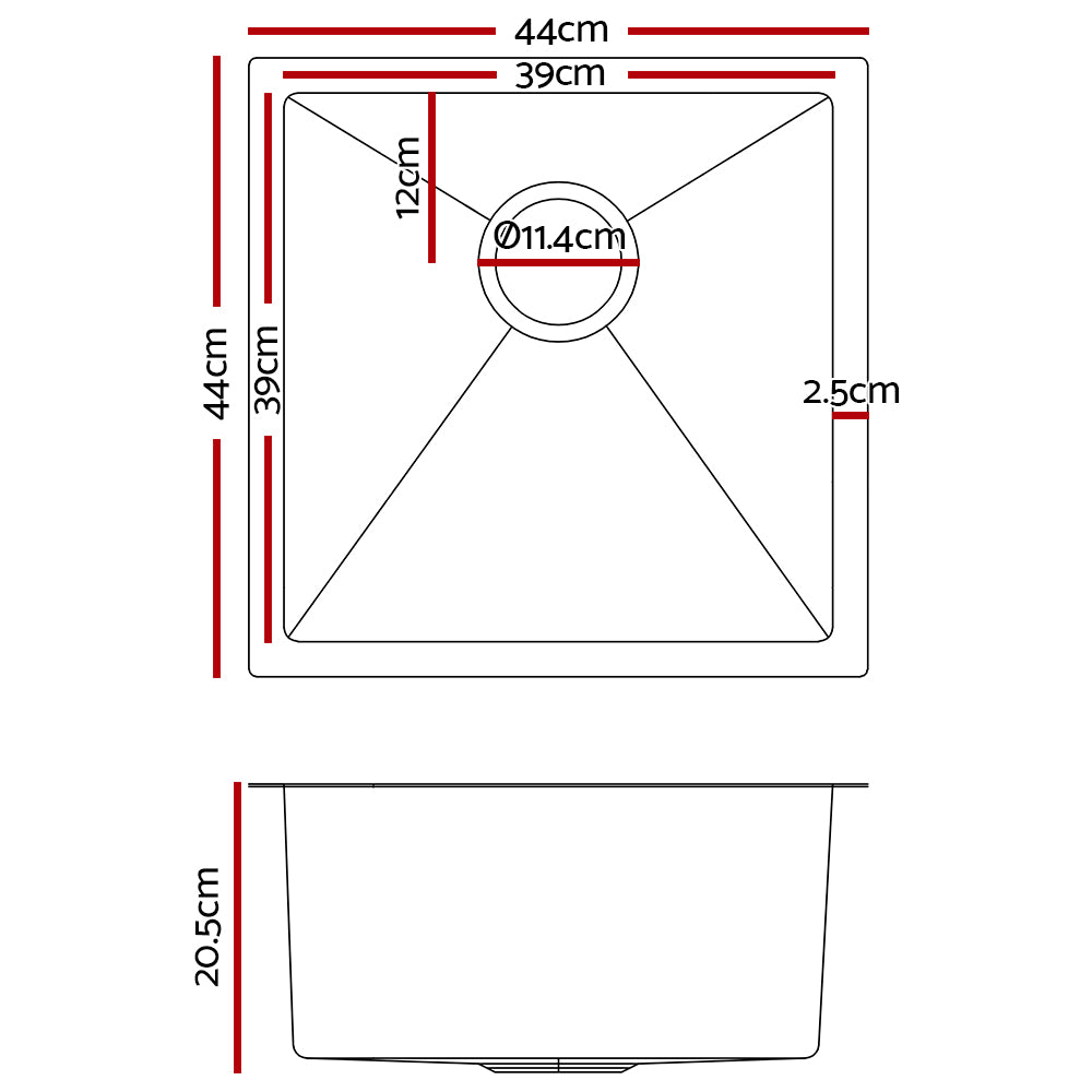 Cefito 44cm x 44cm Stainless Steel Kitchen Sink Under/Top/Flush Mount Silver Deals499
