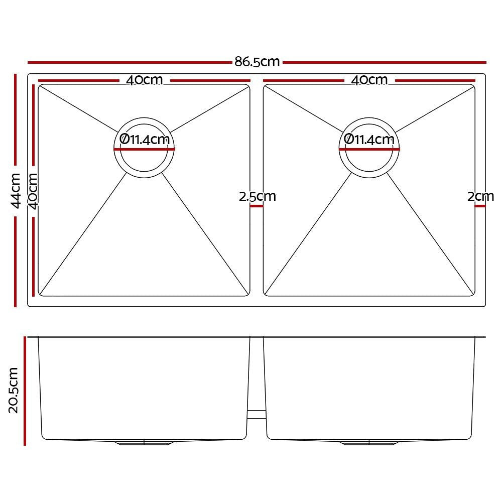 Cefito 86.5cm x 44cm Stainless Steel Kitchen Sink Under/Top/Flush Mount Silver Deals499