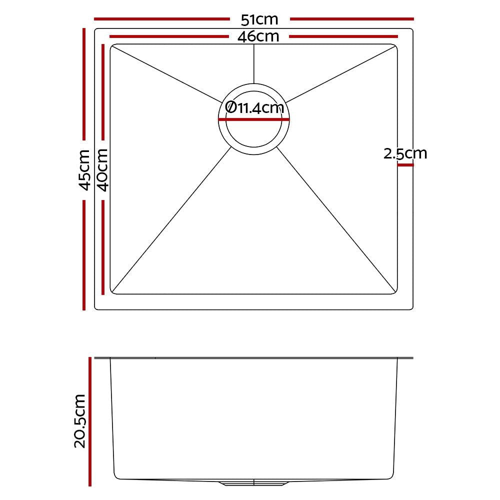 Cefito 51cm x 45cm Stainless Steel Kitchen Sink Under/Top/Flush Mount Black Deals499