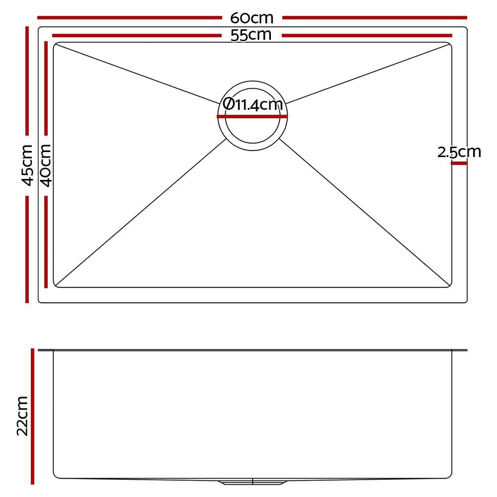 Cefito 60cm x 45cm Stainless Steel Kitchen Sink Under/Top/Flush Mount Black Deals499
