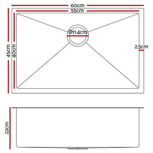 Cefito 60cm x 45cm Stainless Steel Kitchen Sink Under/Top/Flush Mount Black Deals499
