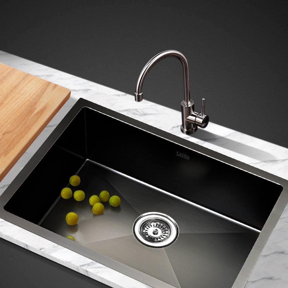 Cefito 60cm x 45cm Stainless Steel Kitchen Sink Under/Top/Flush Mount Black Deals499