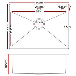 Cefito 60cm x 45cm Stainless Steel Kitchen Sink Flush/Drop-in Mount Silver Deals499