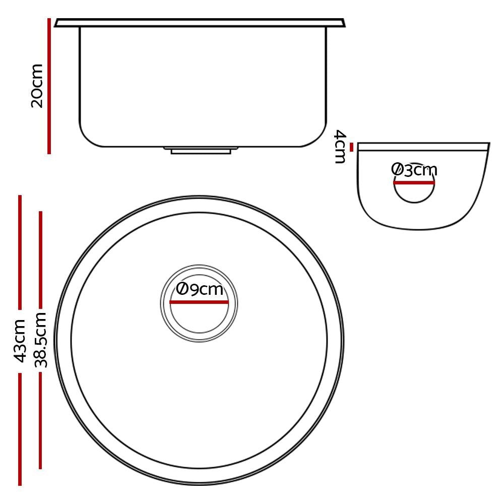 Cefito Stone Kitchen Sink Round 430MM Granite Under/Topmount Basin Bowl Laundry Black Deals499