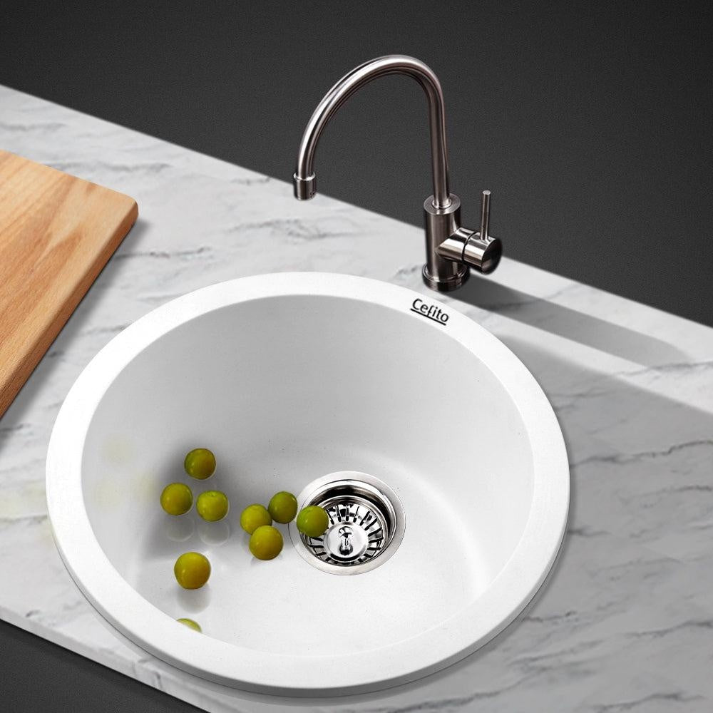 Cefito Stone Kitchen Sink Round 430MM Granite Under/Topmount Basin Bowl Laundry White Deals499
