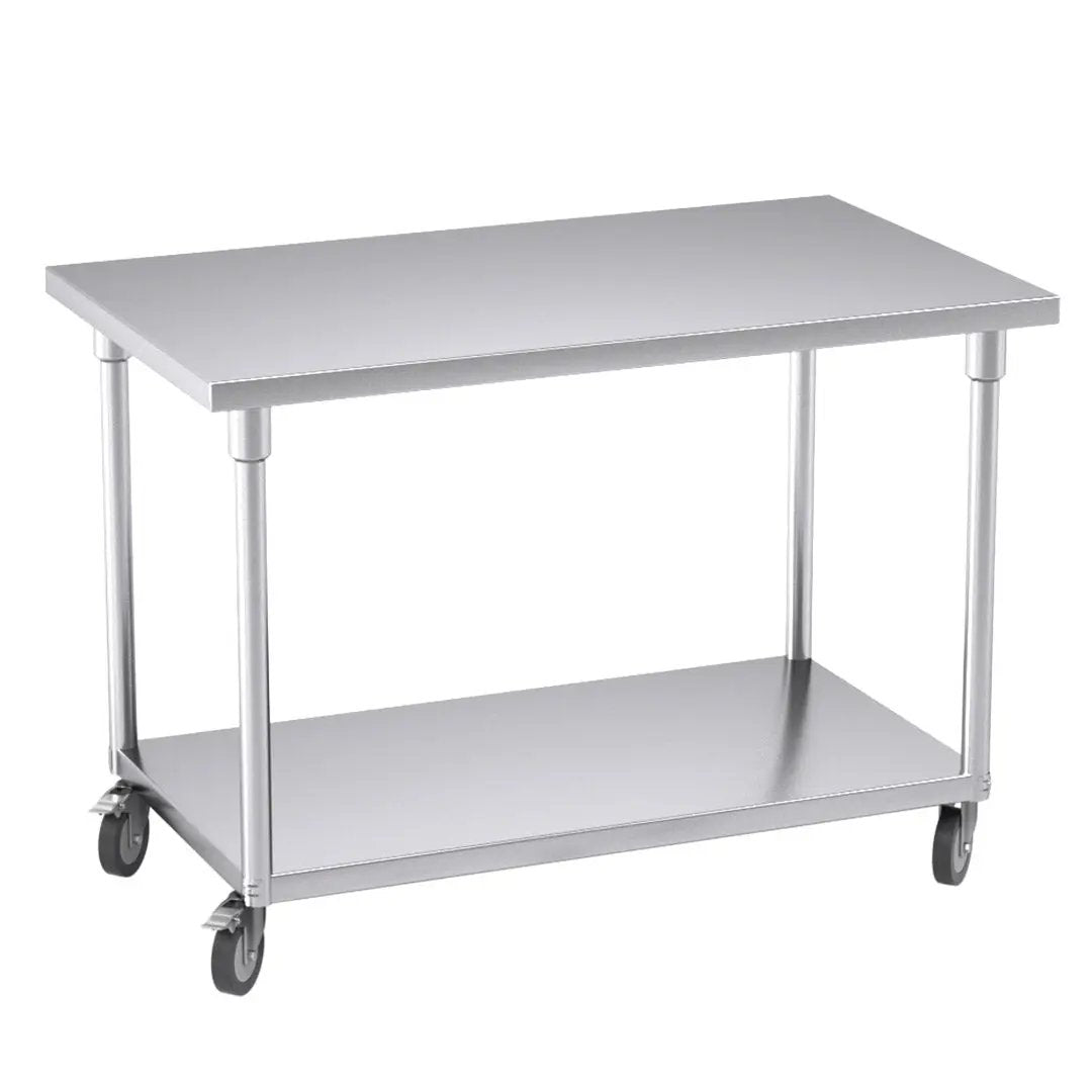SOGA 120cm Commercial Catering Kitchen Stainless Steel Prep Work Bench Table with Wheels Soga