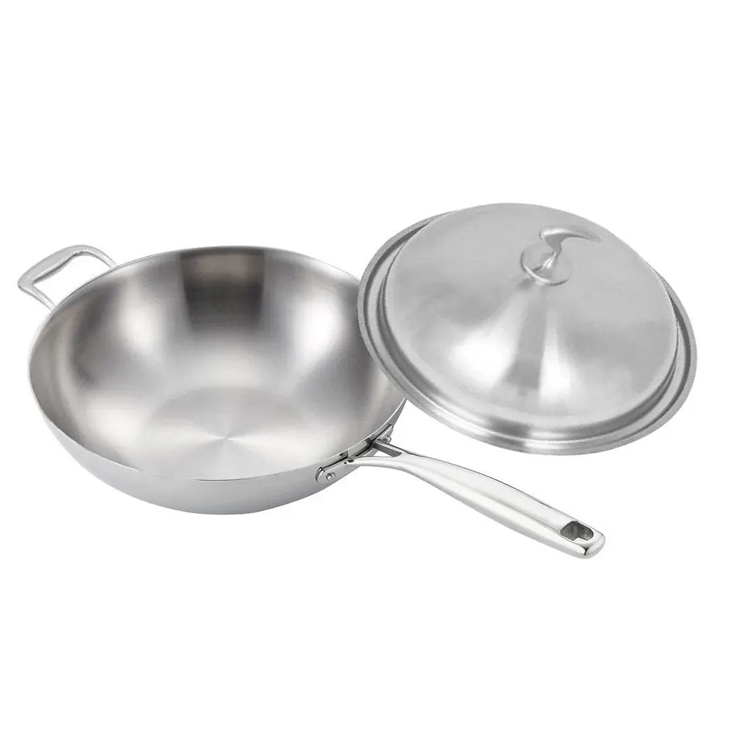 SOGA 18/10 Stainless Steel Fry Pan 36cm Frying Pan Top Grade Skillet with Helper Handle and Lid Soga