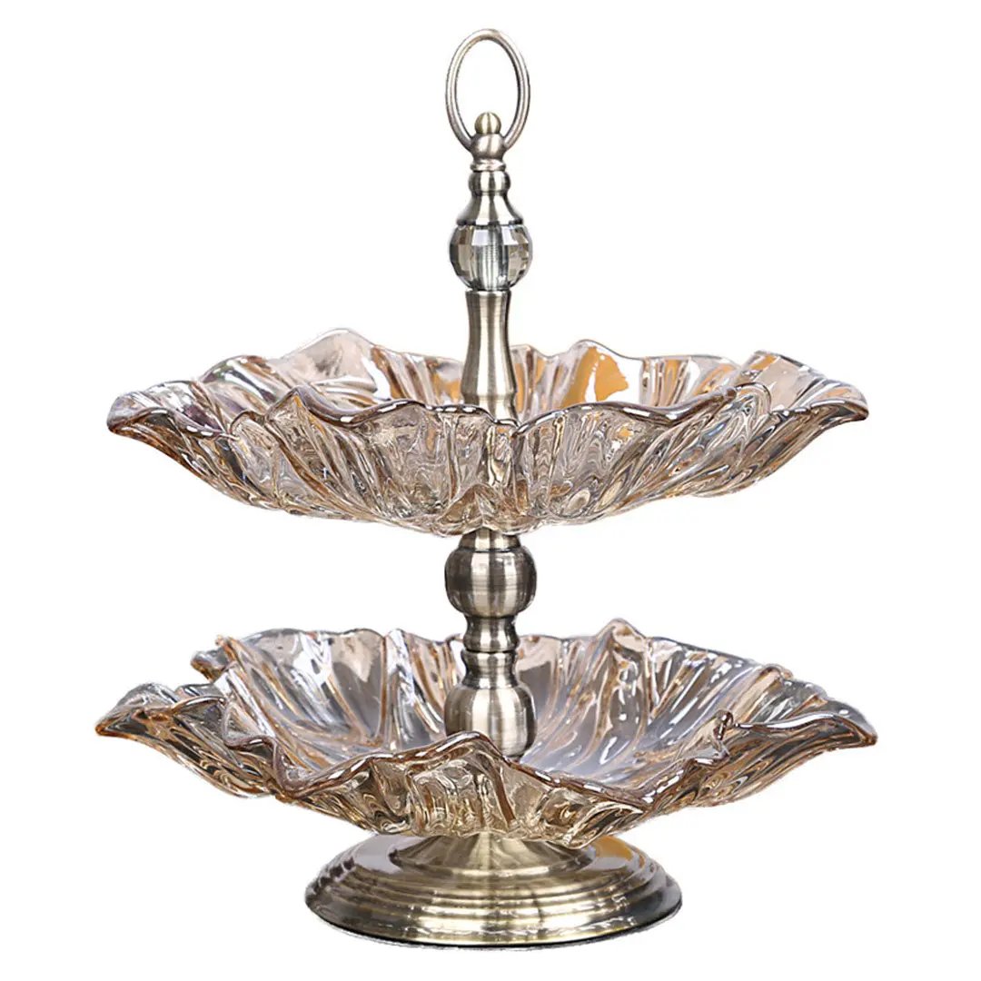 SOGA 2 Tier Bronze Lotus Vertex Crystal Glass Fruit Bowl Candy Holder Countertop Dessert Serving Basket Decor Soga