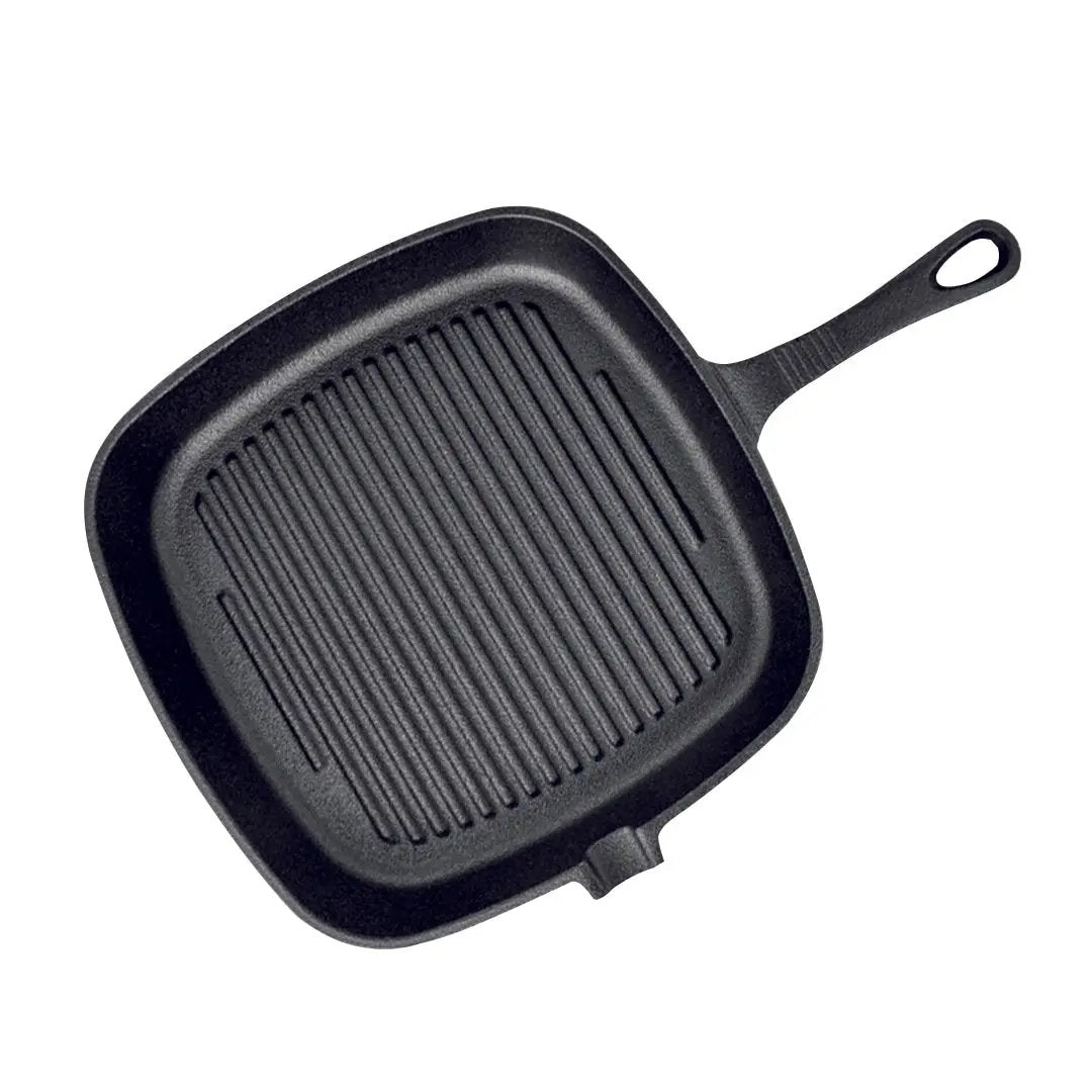 SOGA 23.5cm Square Ribbed Cast Iron Frying Pan Skillet Steak Sizzle Platter with Handle Soga