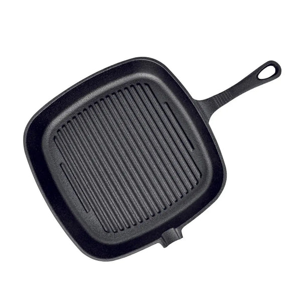 SOGA 23.5cm Square Ribbed Cast Iron Frying Pan Skillet Steak Sizzle Platter with Handle Soga