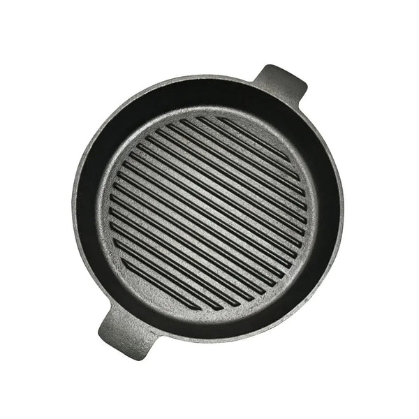 SOGA 26cm Round Ribbed Cast Iron Frying Pan Skillet Steak Sizzle Platter with Handle Soga
