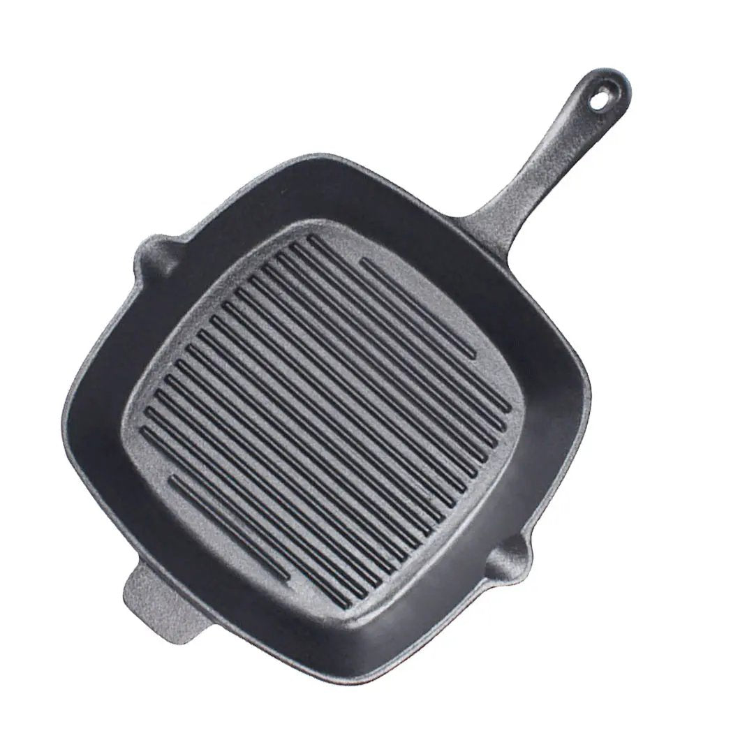 SOGA 26cm Square Ribbed Cast Iron Frying Pan Skillet Steak Sizzle Platter with Handle Soga