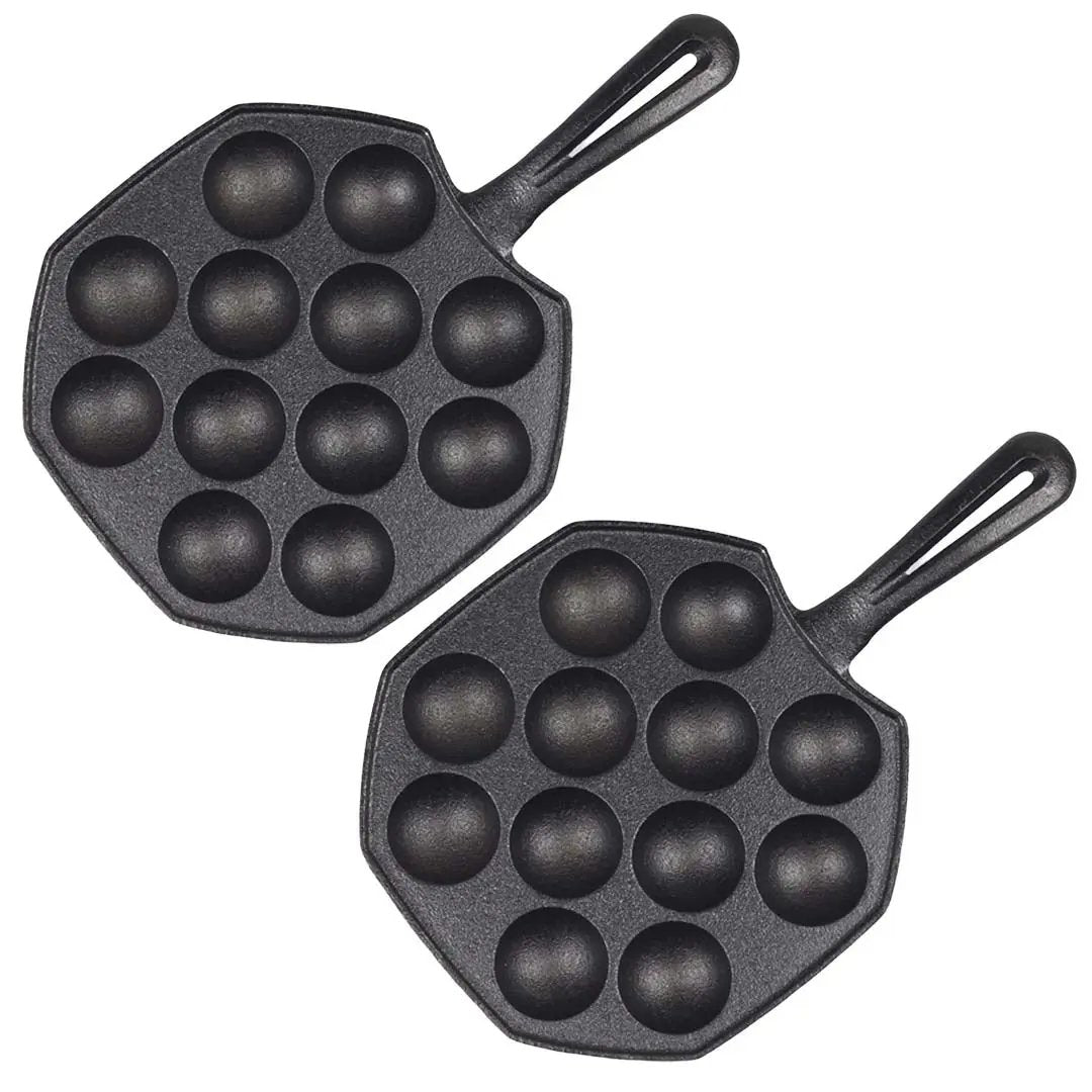 SOGA 2X 18CM Cast Iron Takoyaki Fry Pan Octopus Balls Maker 12 Hole Cavities Grill Mold Soga