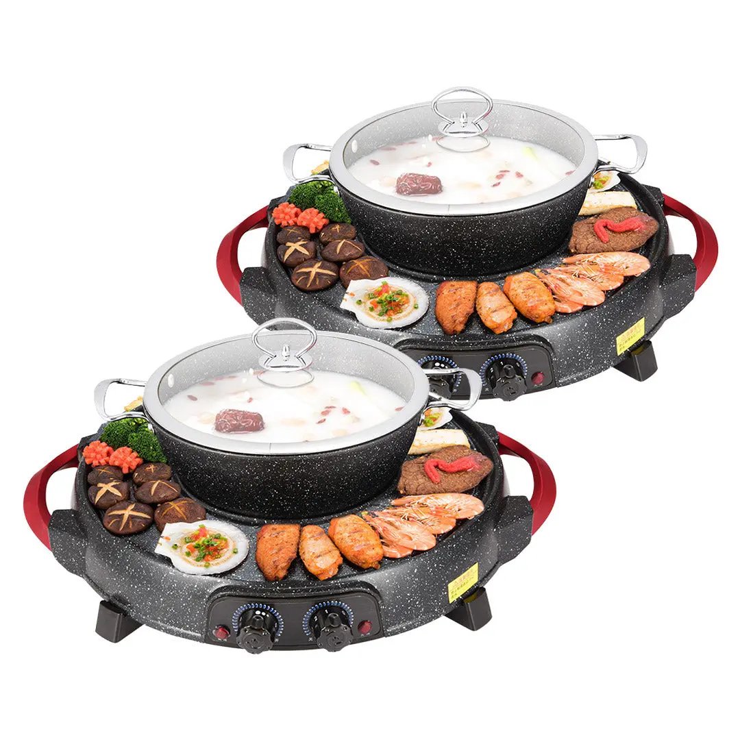 SOGA 2X 2  in 1 Electric Stone Coated Teppanyaki Grill Plate Steamboat Hotpot Soga