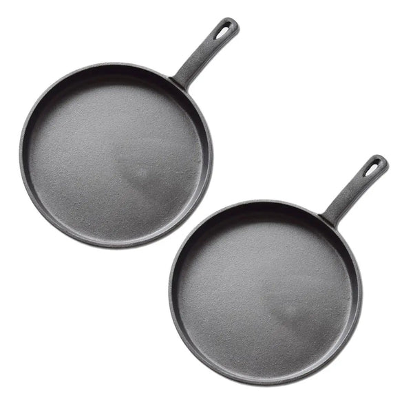 SOGA 2X 26cm Round Cast Iron Frying Pan Skillet Griddle Sizzle Platter Soga