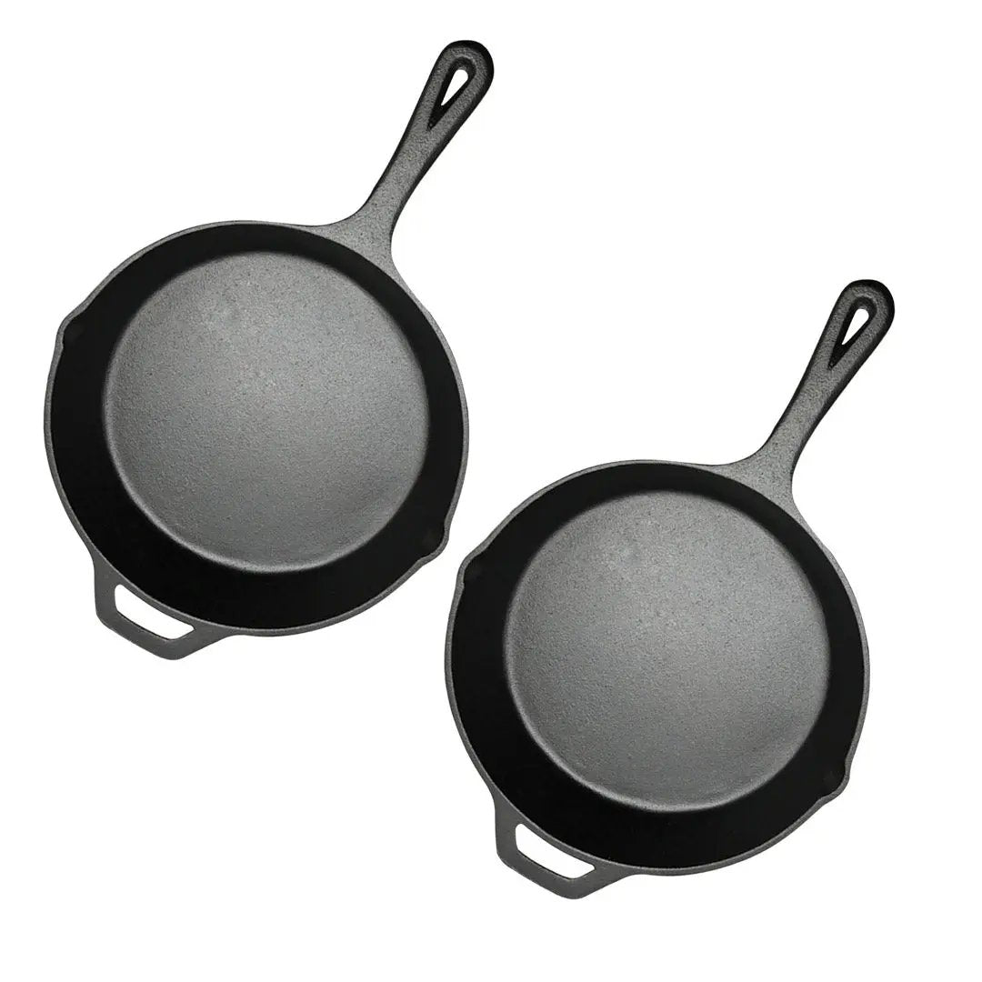 SOGA 2X 30cm Round Cast Iron Frying Pan Skillet Steak Sizzle Platter with Helper Handle Soga