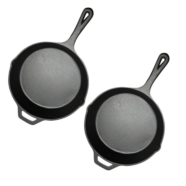 SOGA 2X 30cm Round Cast Iron Frying Pan Skillet Steak Sizzle Platter with Helper Handle Soga