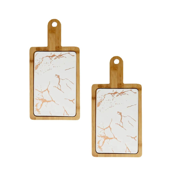 SOGA 2X 33.5cm White Square Wooden Serving Tray Slate Steak Serving Platter Chopping Board Paddle Home Decor Soga