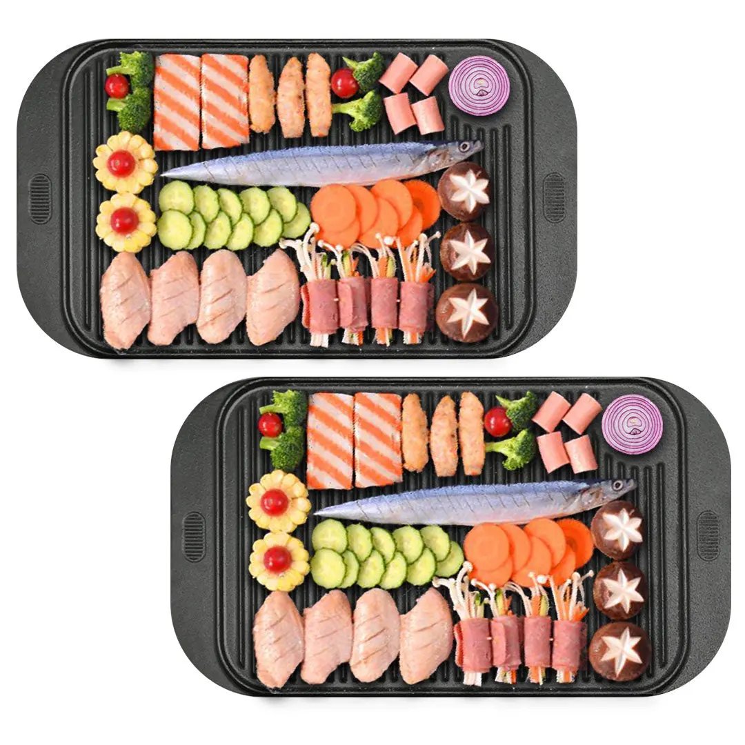 SOGA 2X 47cm Cast Iron Ridged Griddle Hot Plate Grill Pan BBQ Stovetop Soga