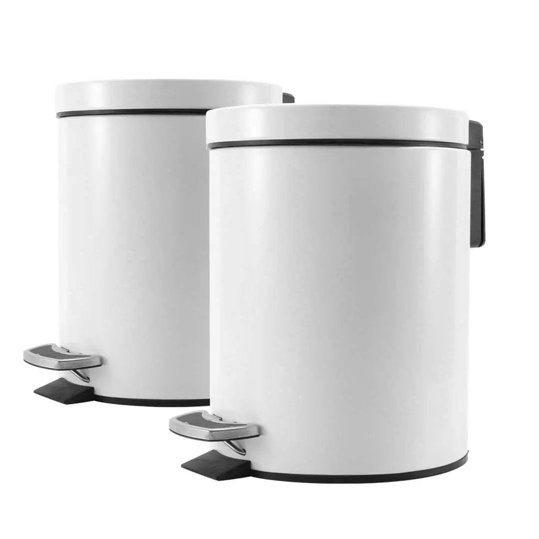 SOGA 2X 7L Foot Pedal Stainless Steel Rubbish Recycling Garbage Waste Trash Bin Round White Soga