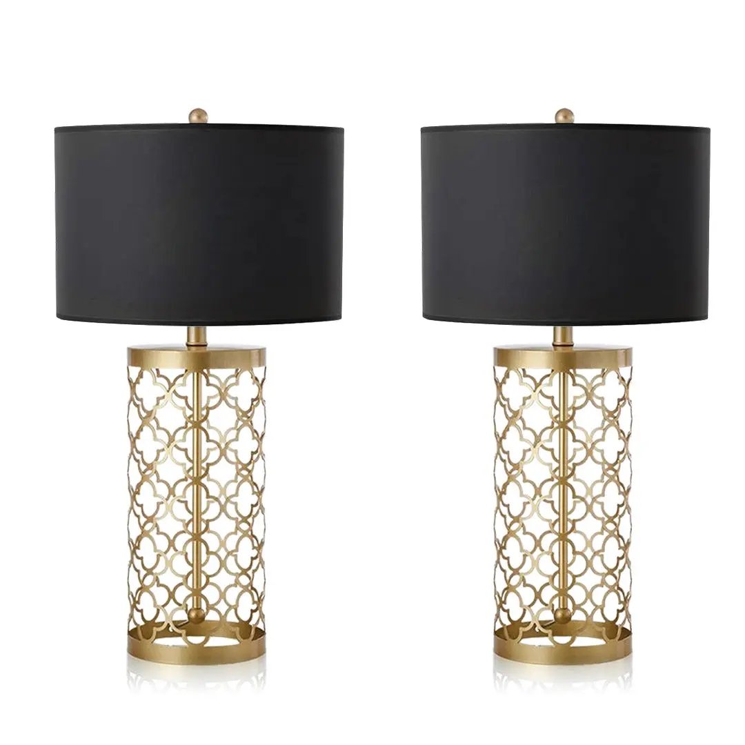 SOGA 2X Golden Hollowed Out Base Table Lamp with Dark Shade Soga