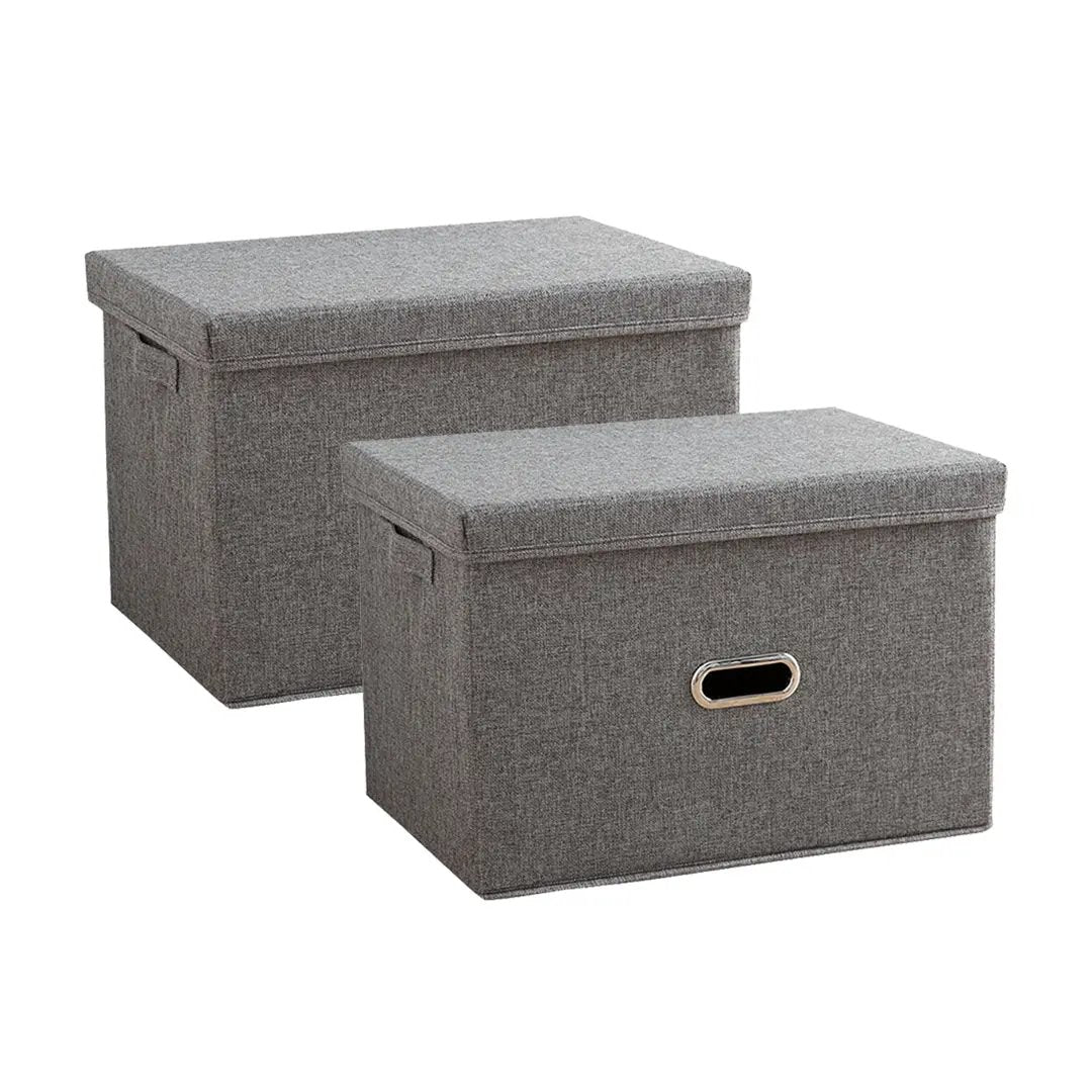 SOGA 2X Grey Large Foldable Canvas Storage Box Cube Clothes Basket Organiser Home Decorative Box Soga