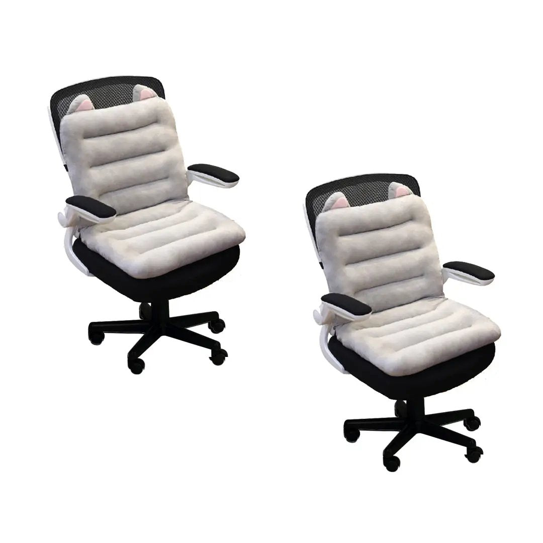 SOGA 2X Grey One Piece Siamese Cushion Office Sedentary Butt Mat Back Waist Chair Support Home Decor With Cat Ears Soga