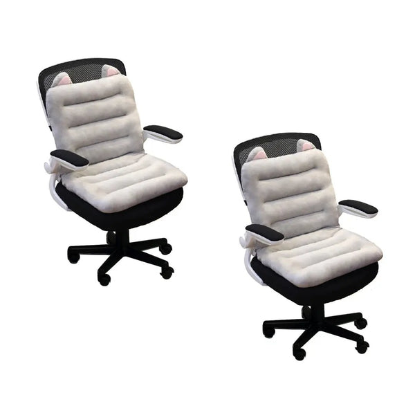 SOGA 2X Grey One Piece Siamese Cushion Office Sedentary Butt Mat Back Waist Chair Support Home Decor With Cat Ears Soga