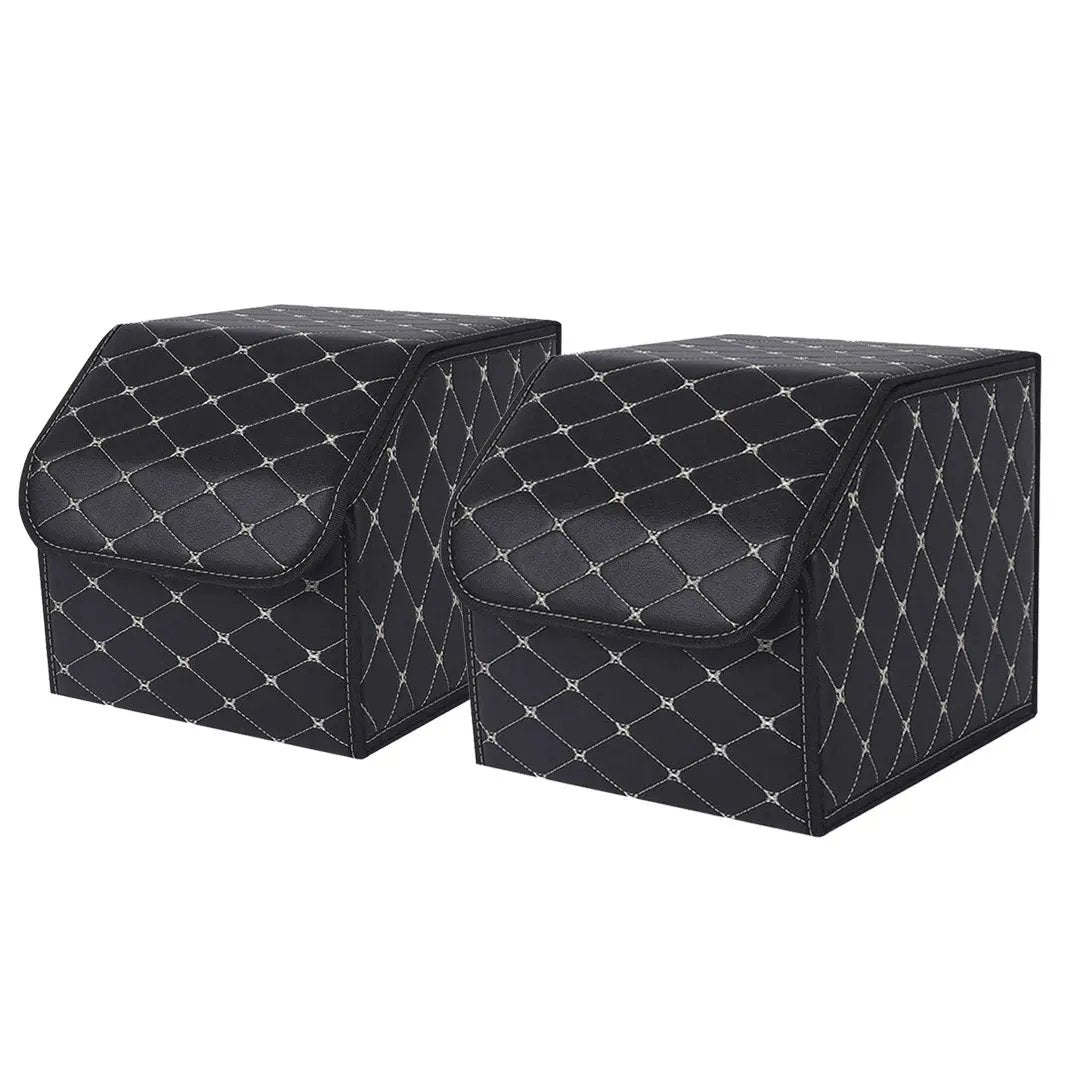 SOGA 2X Leather Car Boot Collapsible Foldable Trunk Cargo Organizer Portable Storage Box Black/Gold Stitch Small Soga